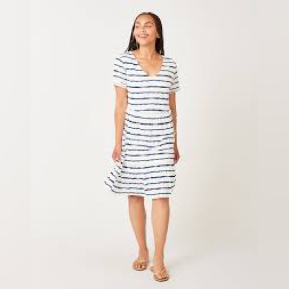 Carve Designs Cotton Blend Short Sleeve Striped Blue/White Gemma Dress Beachy